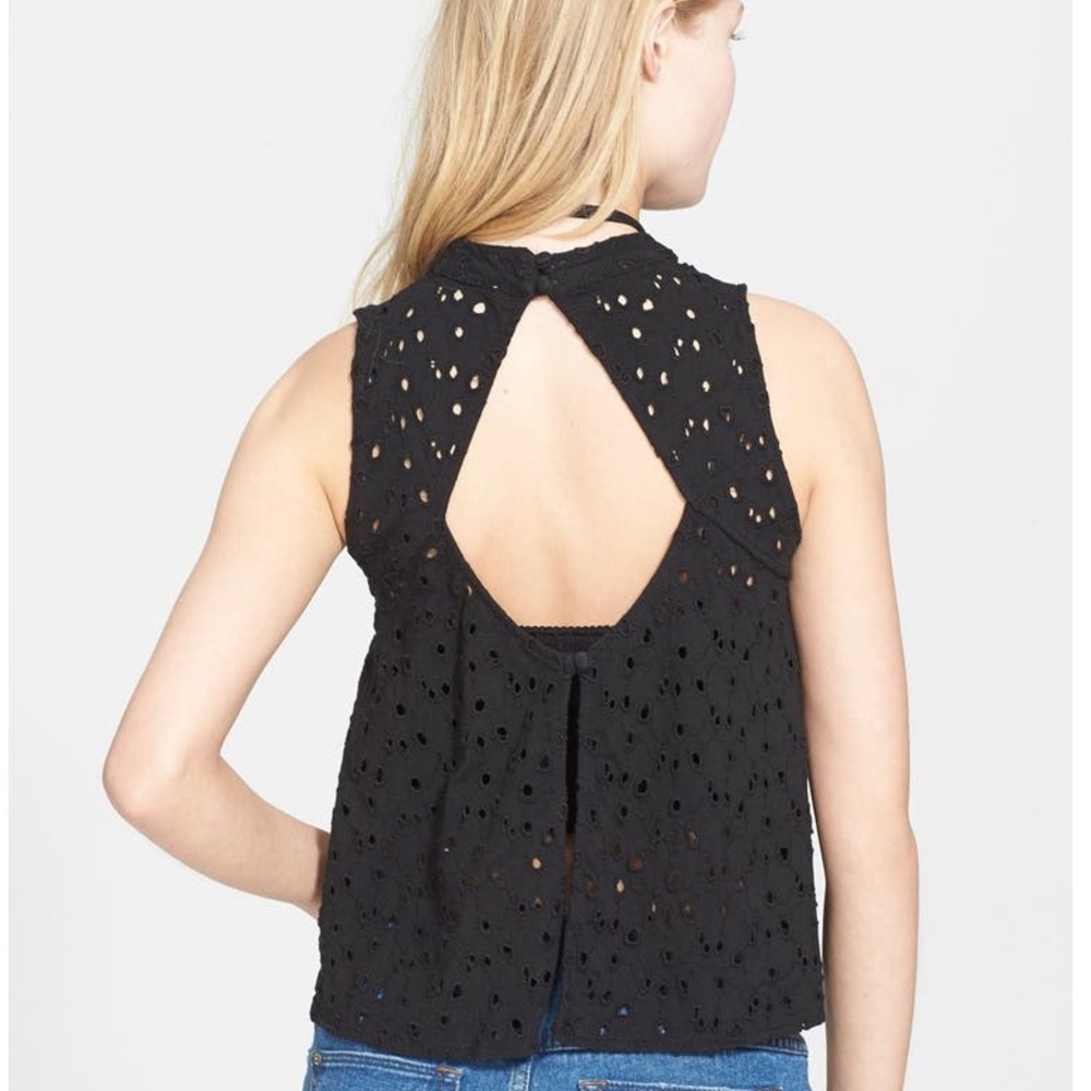 Free People Black Eyelet Open Back Sleeveless Top